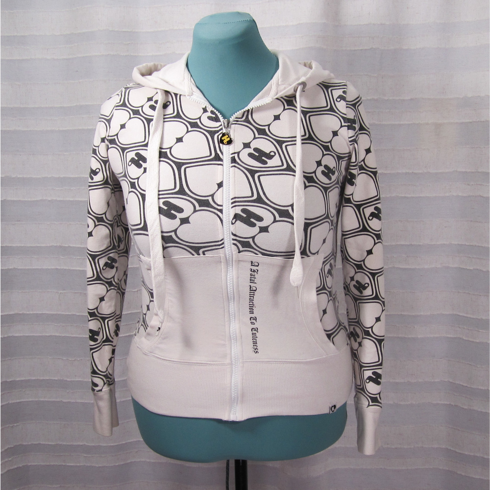 White/Black Harajuku Lovers Logo Heart Hoodie - S - Gwen Stefani